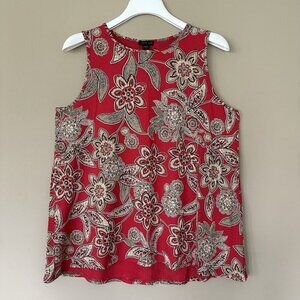 SOLD J Jill Wearever Red Floral Tank Top Women M Stretch Gold Black Shell Top Co
